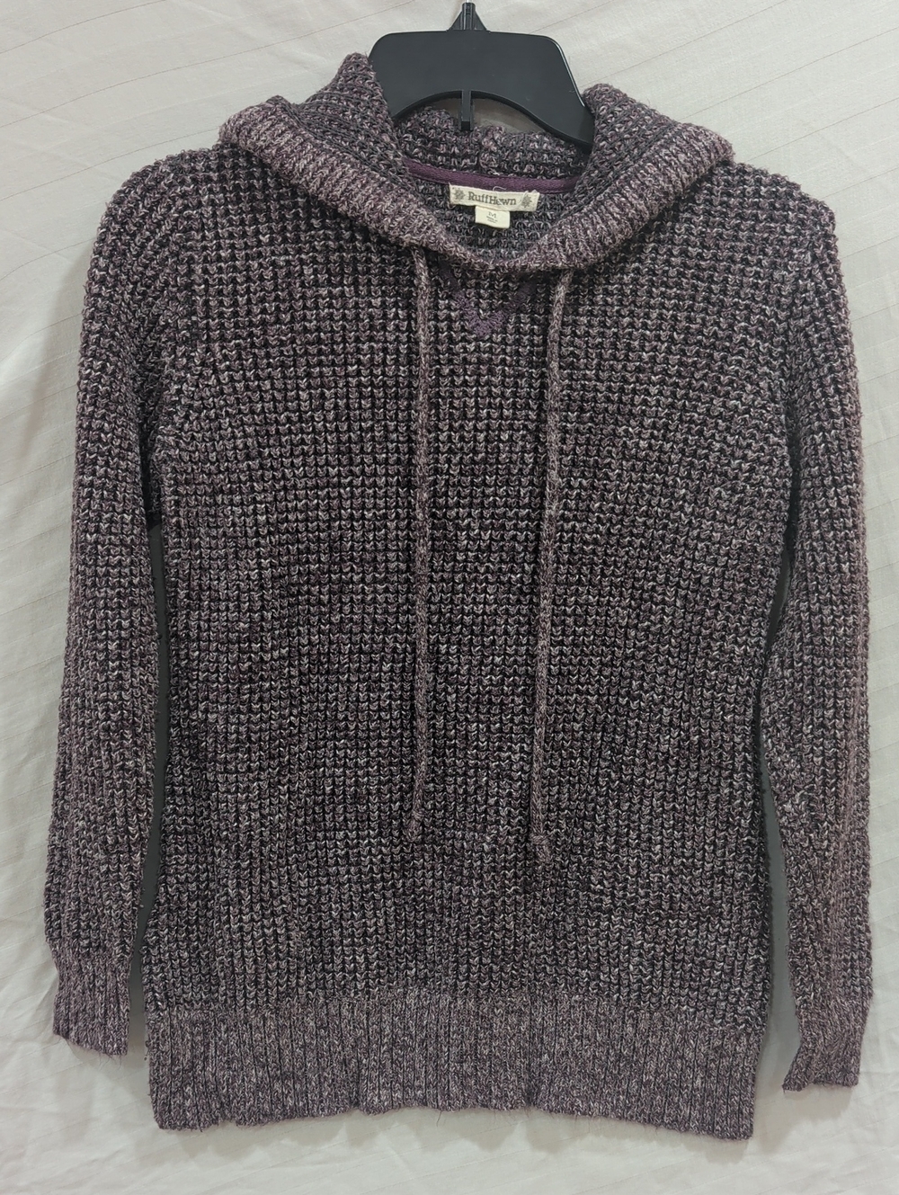 Ruff Hewn Heathered Plum Hooded Waffle Knit Sweater Size M